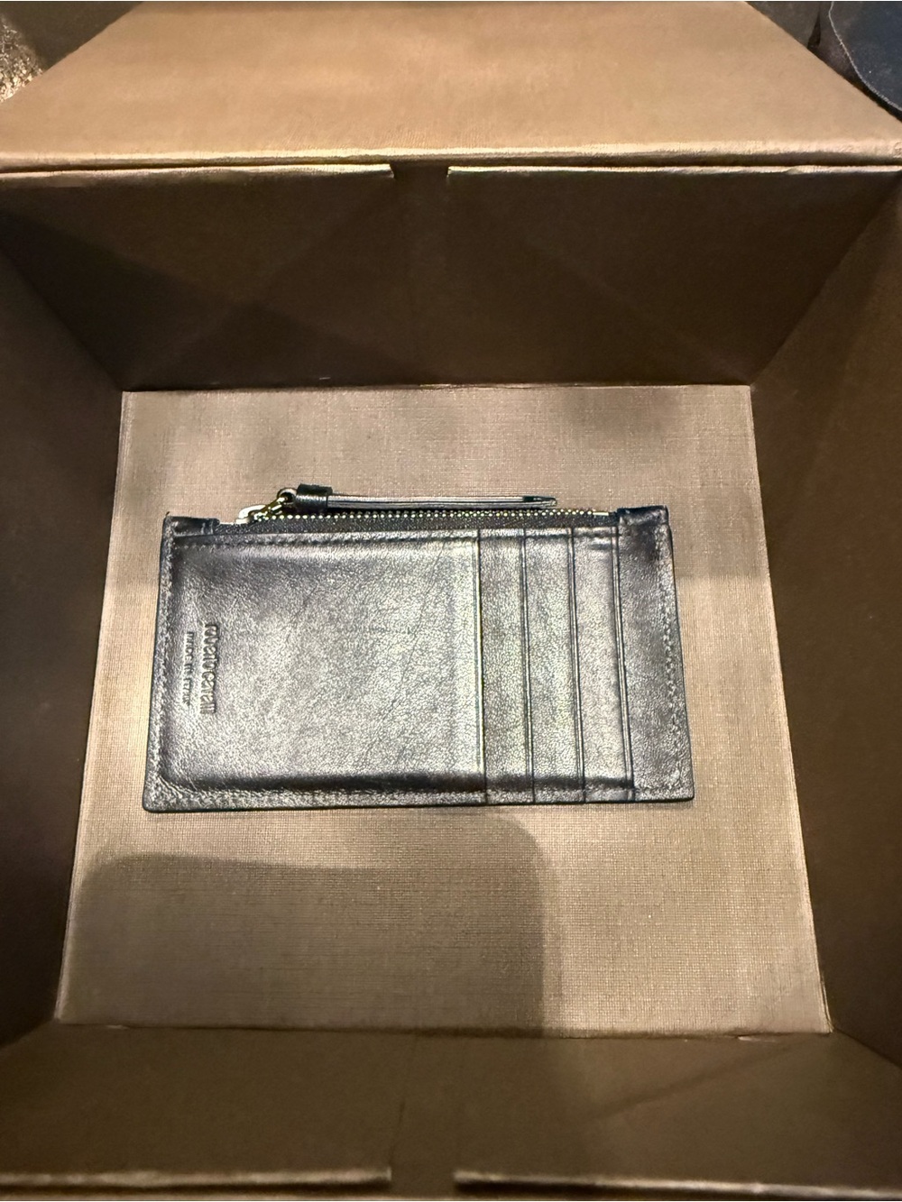 Roberto Cavalli Black Leather Card & Zip Holder